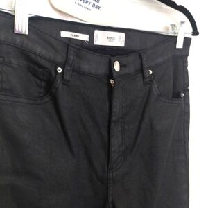 Waxed leather like black denim flare jeans from Mango W 10 NWOT